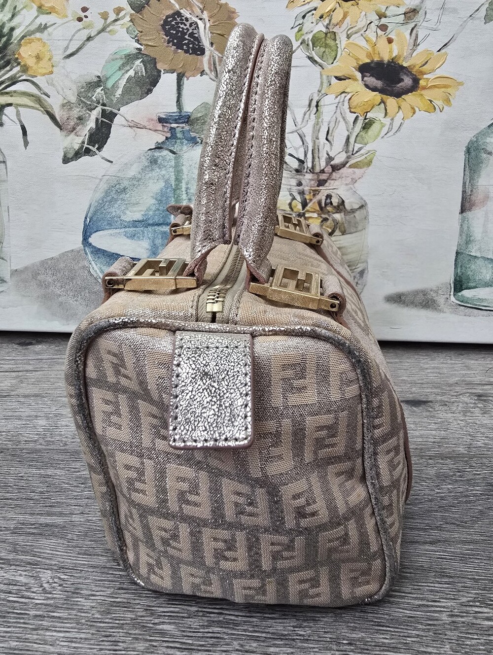Fendi Pink & Silver FF Logo Mini Satchel Boston Bag - Picture 4 of 13
